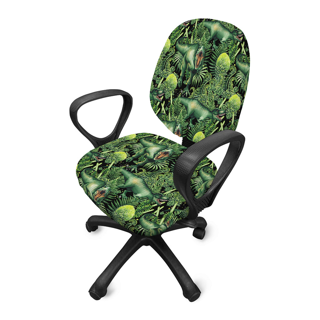 T-Rex Dinosaur And Jurassic Plants Print Office Chair Cover