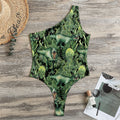 T-Rex Dinosaur And Jurassic Plants Print One Shoulder Bodysuit