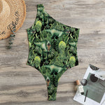 T-Rex Dinosaur And Jurassic Plants Print One Shoulder Bodysuit