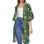 T-Rex Dinosaur And Jurassic Plants Print Open Front Beach Cover Up