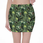 T-Rex Dinosaur And Jurassic Plants Print Pencil Mini Skirt