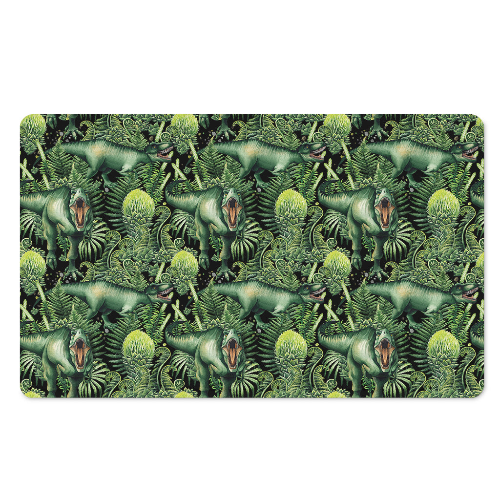 T-Rex Dinosaur And Jurassic Plants Print Polyester Doormat