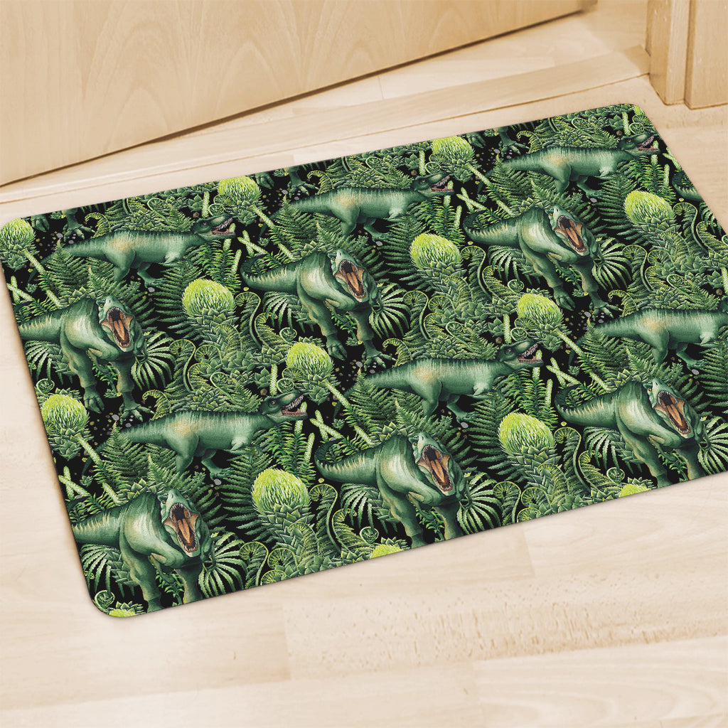 T-Rex Dinosaur And Jurassic Plants Print Polyester Doormat