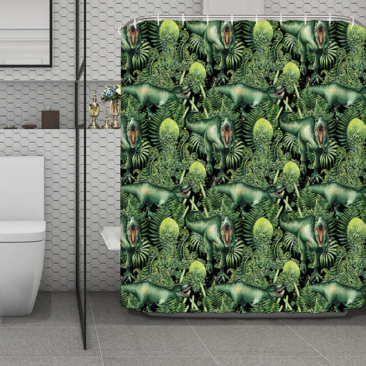 T-Rex Dinosaur And Jurassic Plants Print Polyester Shower Curtain