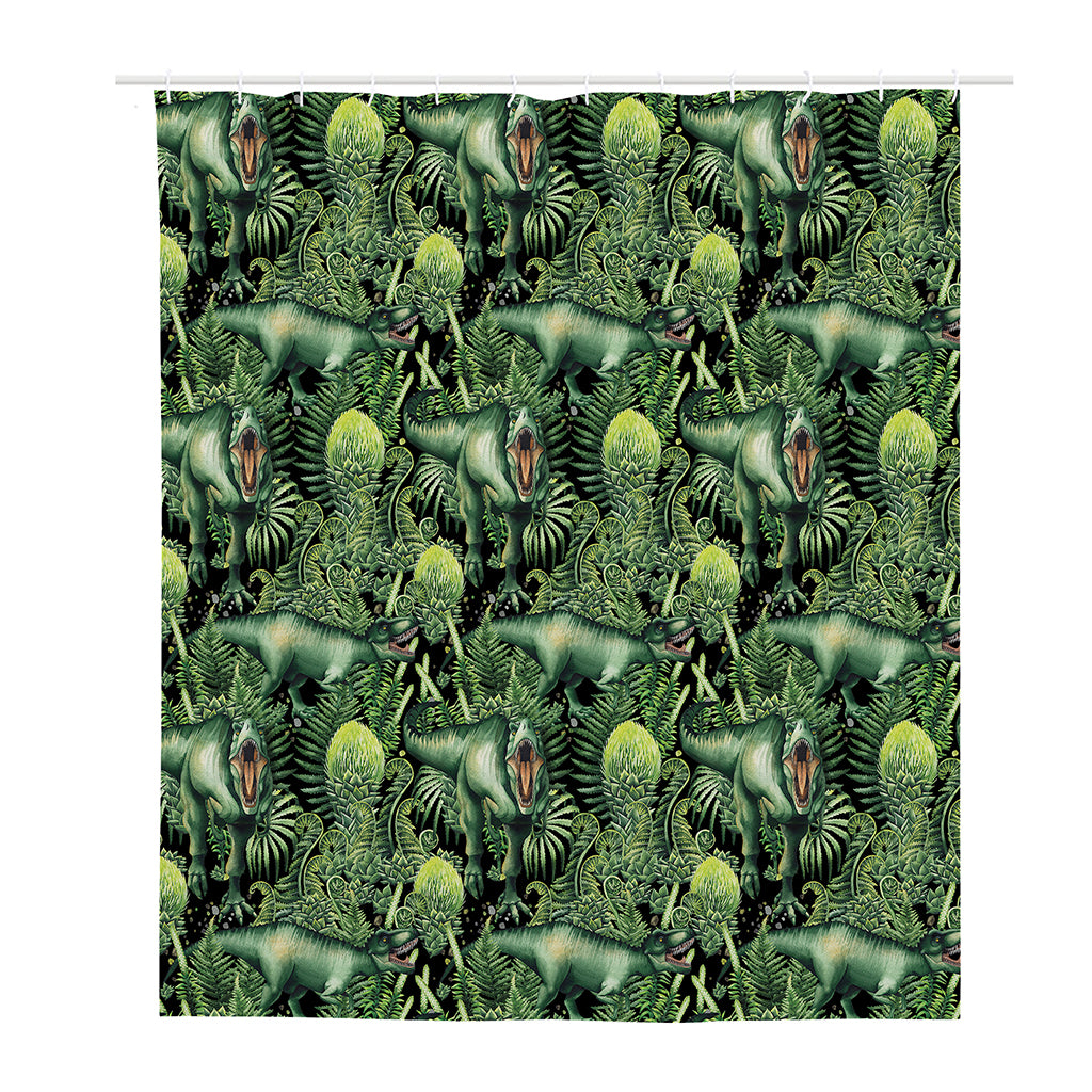 T-Rex Dinosaur And Jurassic Plants Print Polyester Shower Curtain