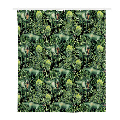 T-Rex Dinosaur And Jurassic Plants Print Polyester Shower Curtain