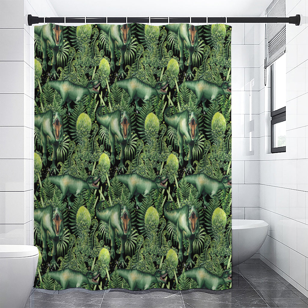T-Rex Dinosaur And Jurassic Plants Print Premium Shower Curtain