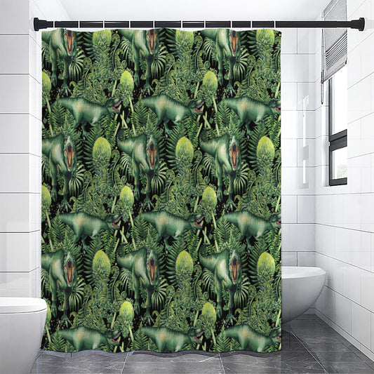 T-Rex Dinosaur And Jurassic Plants Print Premium Shower Curtain