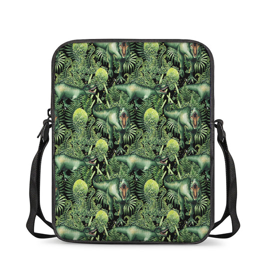 T-Rex Dinosaur And Jurassic Plants Print Rectangular Crossbody Bag