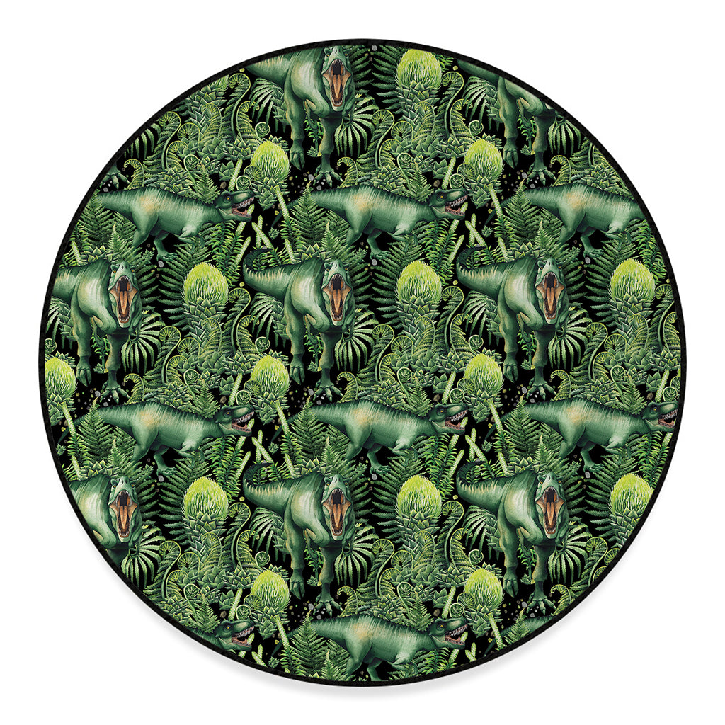 T-Rex Dinosaur And Jurassic Plants Print Round Floor Mat