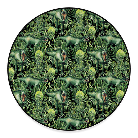 T-Rex Dinosaur And Jurassic Plants Print Round Floor Mat