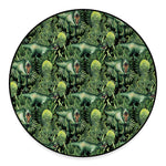 T-Rex Dinosaur And Jurassic Plants Print Round Floor Mat