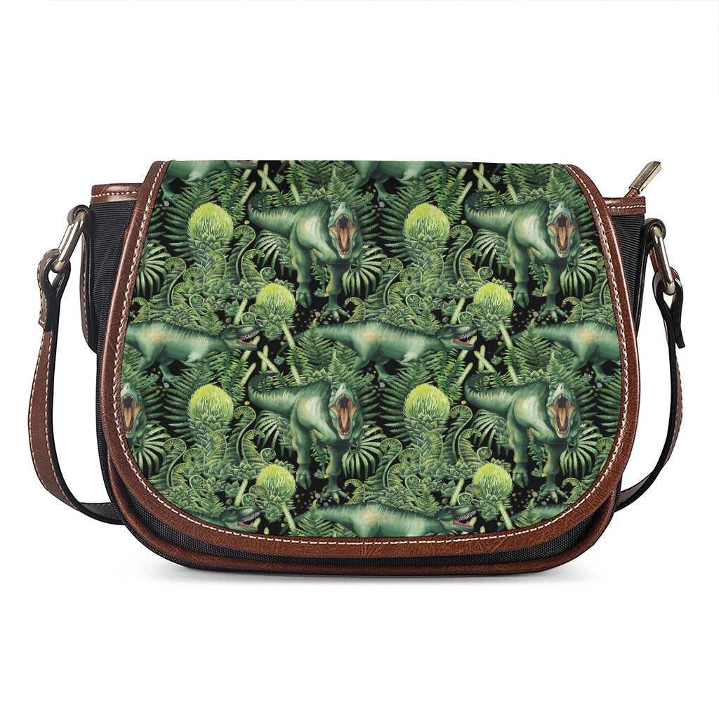 T-Rex Dinosaur And Jurassic Plants Print Saddle Bag