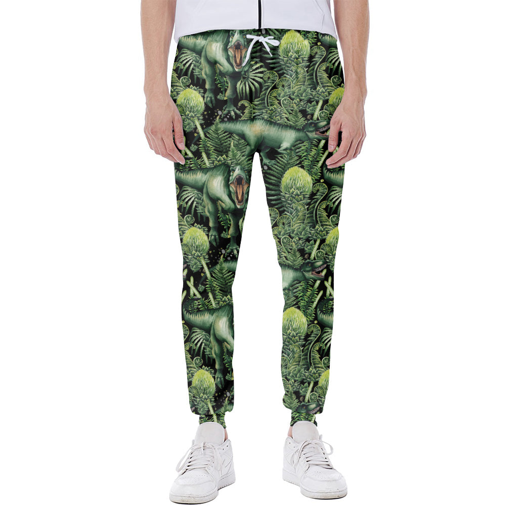 T-Rex Dinosaur And Jurassic Plants Print Scuba Joggers