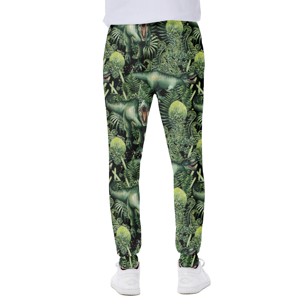 T-Rex Dinosaur And Jurassic Plants Print Scuba Joggers