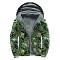 T-Rex Dinosaur And Jurassic Plants Print Sherpa Lined Zip Up Hoodie