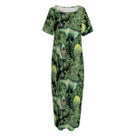 T-Rex Dinosaur And Jurassic Plants Print Short Sleeve Long Nightdress