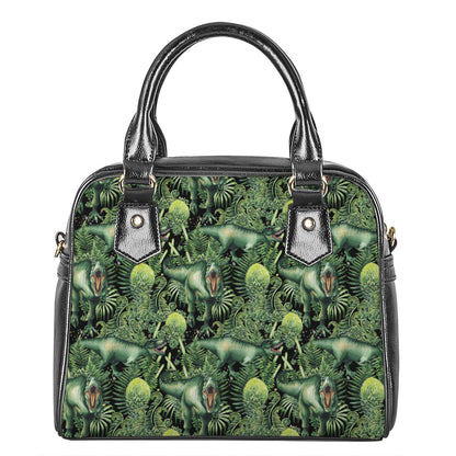 T-Rex Dinosaur And Jurassic Plants Print Shoulder Handbag