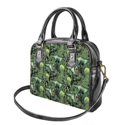 T-Rex Dinosaur And Jurassic Plants Print Shoulder Handbag