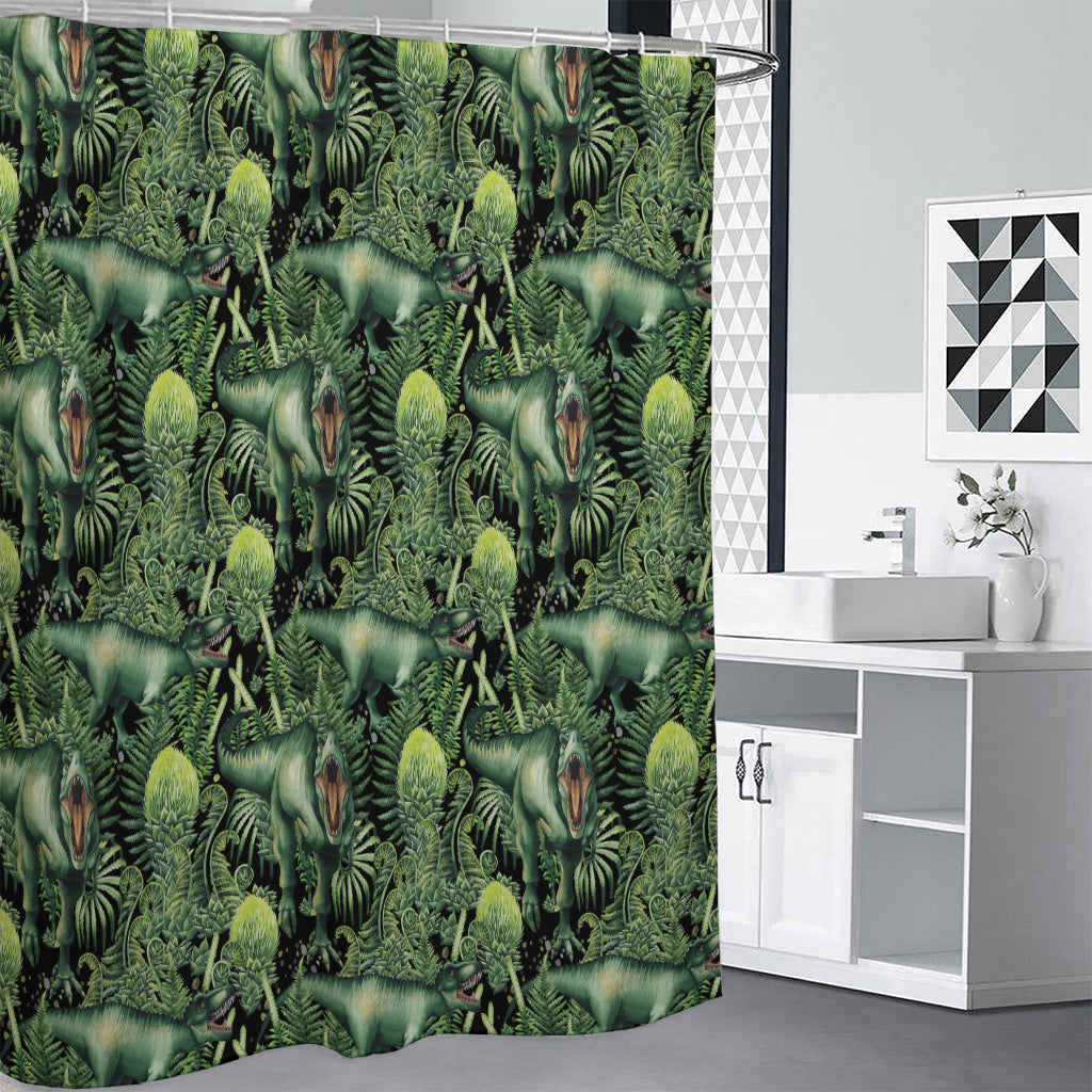 T-Rex Dinosaur And Jurassic Plants Print Shower Curtain