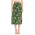 T-Rex Dinosaur And Jurassic Plants Print Side Slit Midi Skirt