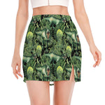T-Rex Dinosaur And Jurassic Plants Print Side Slit Mini Skirt