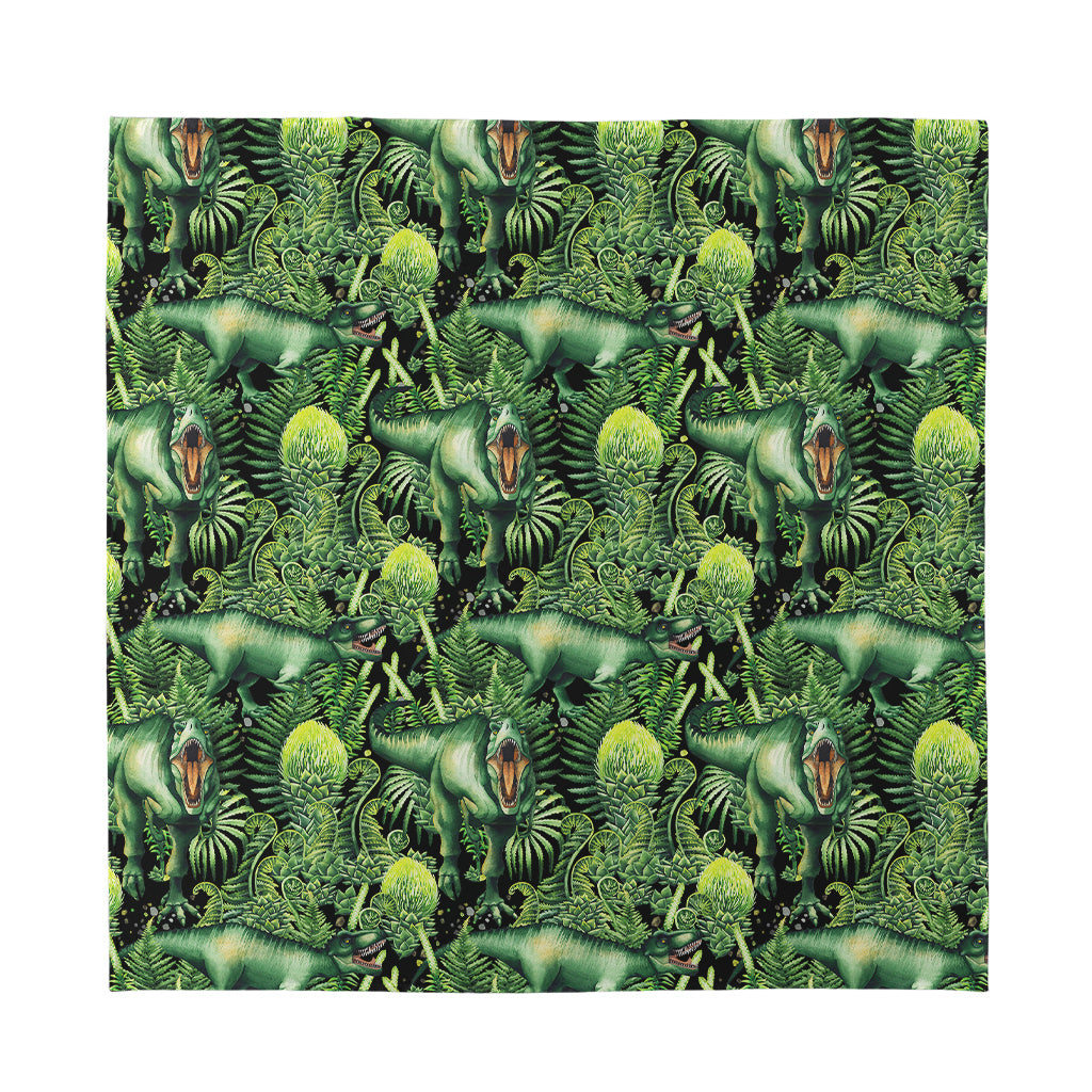 T-Rex Dinosaur And Jurassic Plants Print Silk Bandana