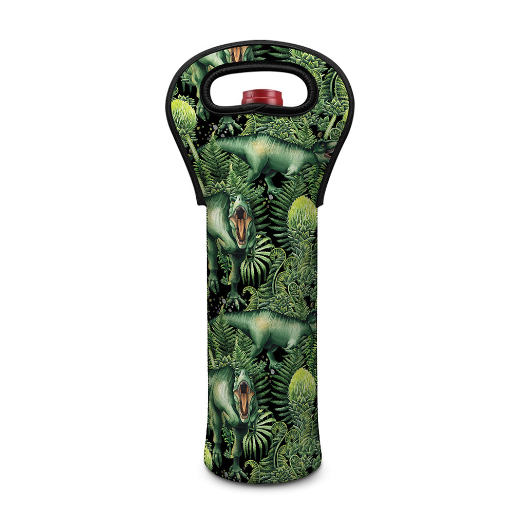 T-Rex Dinosaur And Jurassic Plants Print Single Neoprene Wine Tote