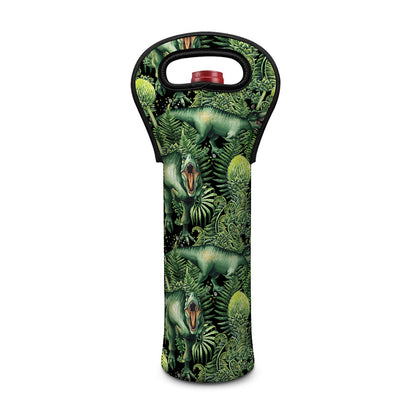 T-Rex Dinosaur And Jurassic Plants Print Single Neoprene Wine Tote