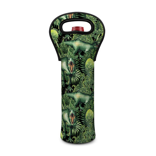 T-Rex Dinosaur And Jurassic Plants Print Single Neoprene Wine Tote