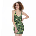 T-Rex Dinosaur And Jurassic Plants Print Sleeveless Bodycon Dress