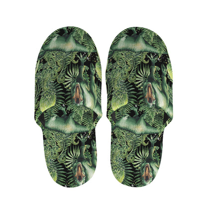 T-Rex Dinosaur And Jurassic Plants Print Slippers