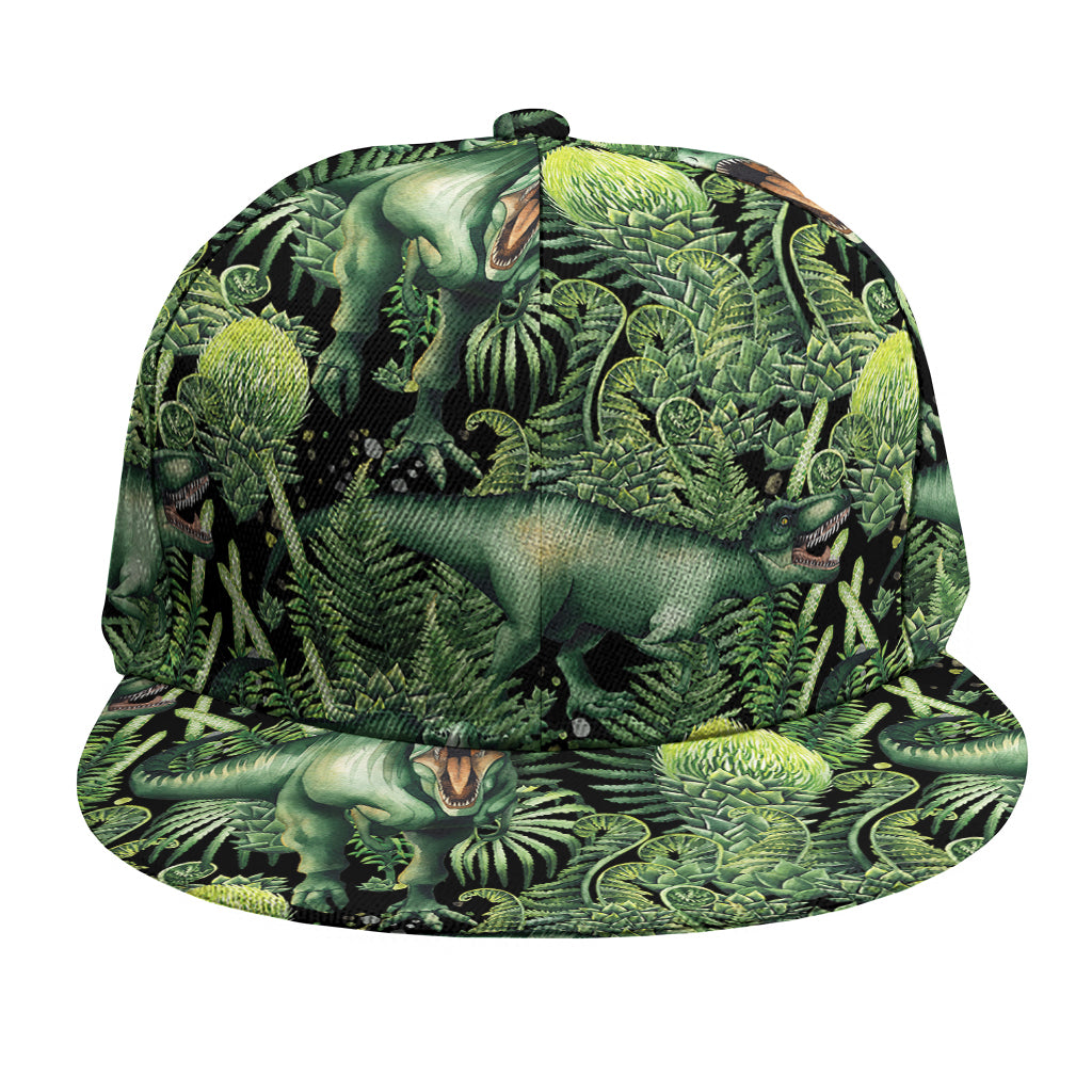 T-Rex Dinosaur And Jurassic Plants Print Snapback Cap