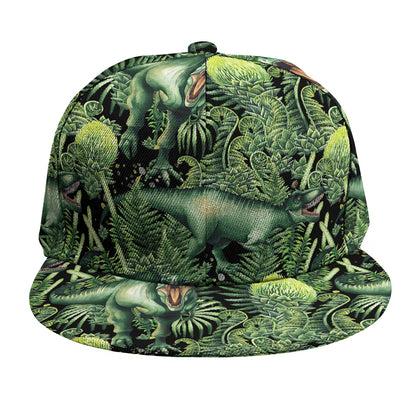 T-Rex Dinosaur And Jurassic Plants Print Snapback Cap