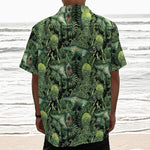 T-Rex Dinosaur And Jurassic Plants Print Textured Short Sleeve Shirt