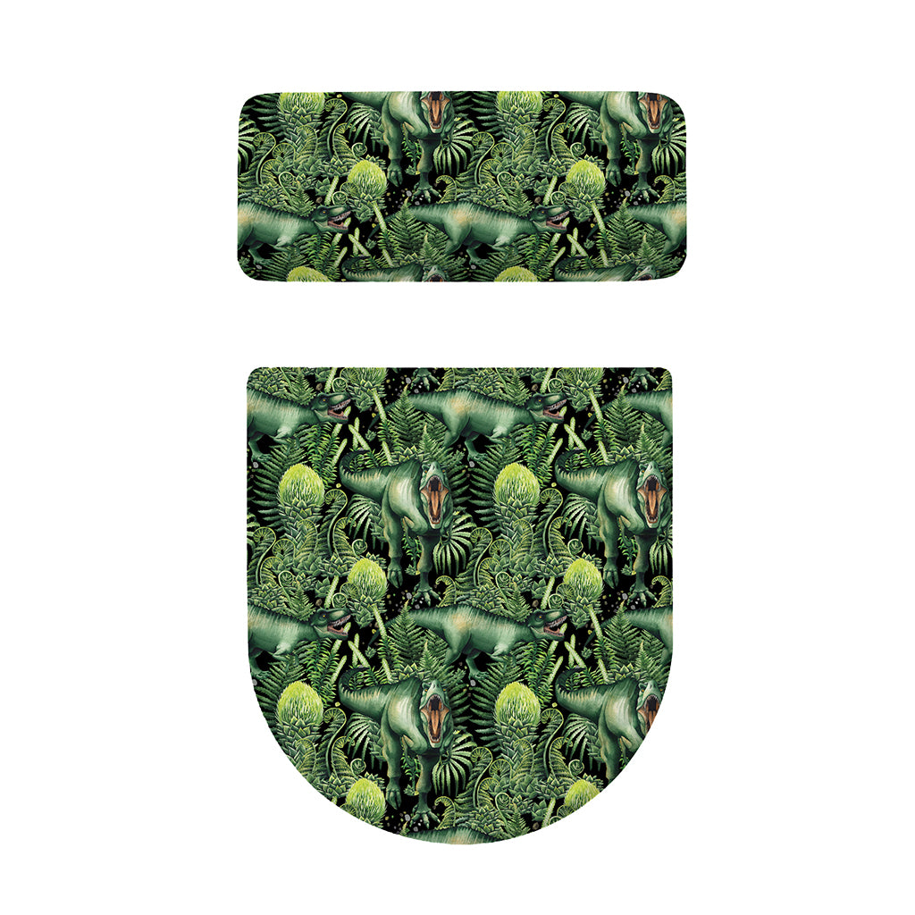 T-Rex Dinosaur And Jurassic Plants Print Toilet Lid And Tank Cover Set