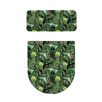 T-Rex Dinosaur And Jurassic Plants Print Toilet Lid And Tank Cover Set