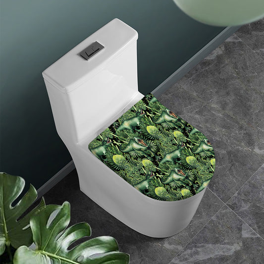 T-Rex Dinosaur And Jurassic Plants Print Toilet Lid Cover