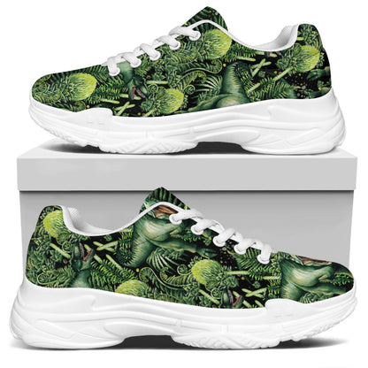 T-Rex Dinosaur And Jurassic Plants Print White Chunky Shoes