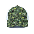 T-Rex Dinosaur And Jurassic Plants Print White Mesh Trucker Hat