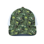T-Rex Dinosaur And Jurassic Plants Print White Mesh Trucker Cap