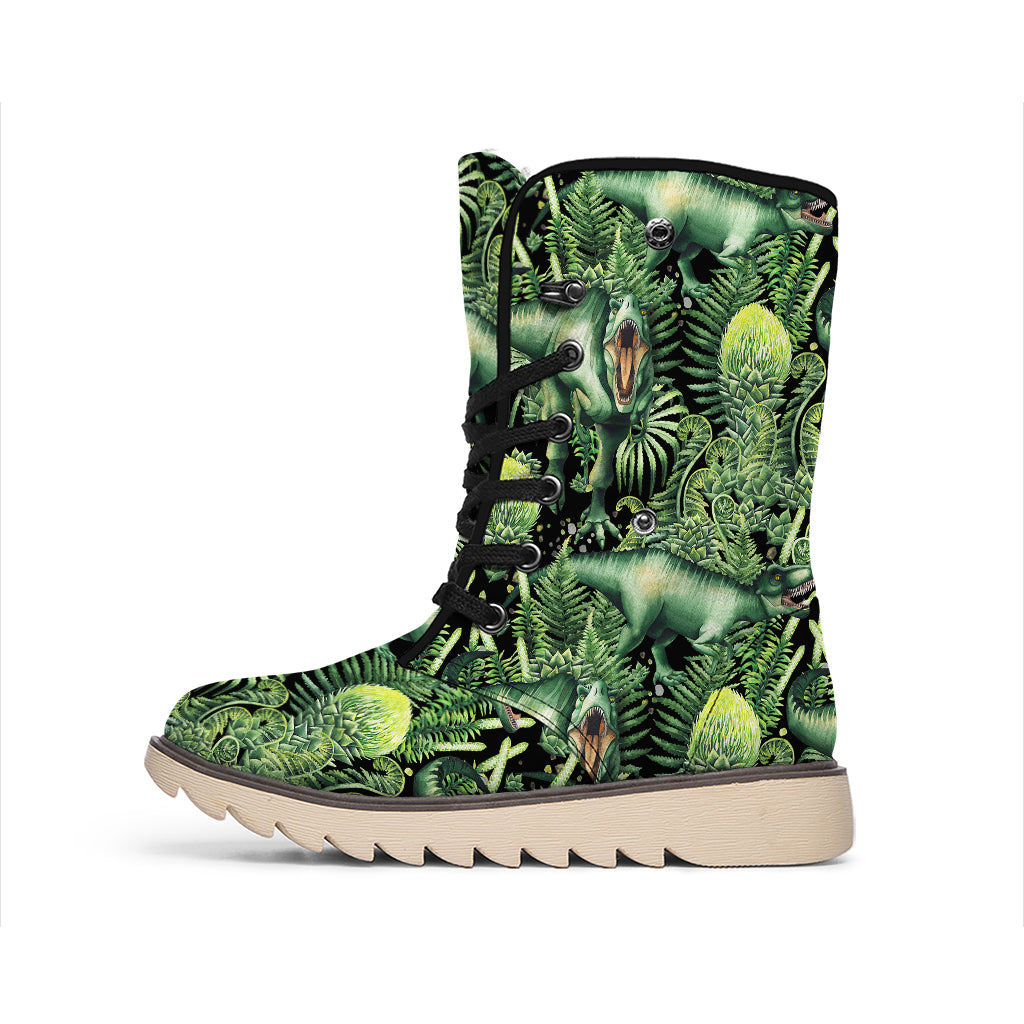 T-Rex Dinosaur And Jurassic Plants Print Winter Boots