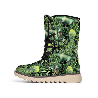 T-Rex Dinosaur And Jurassic Plants Print Winter Boots