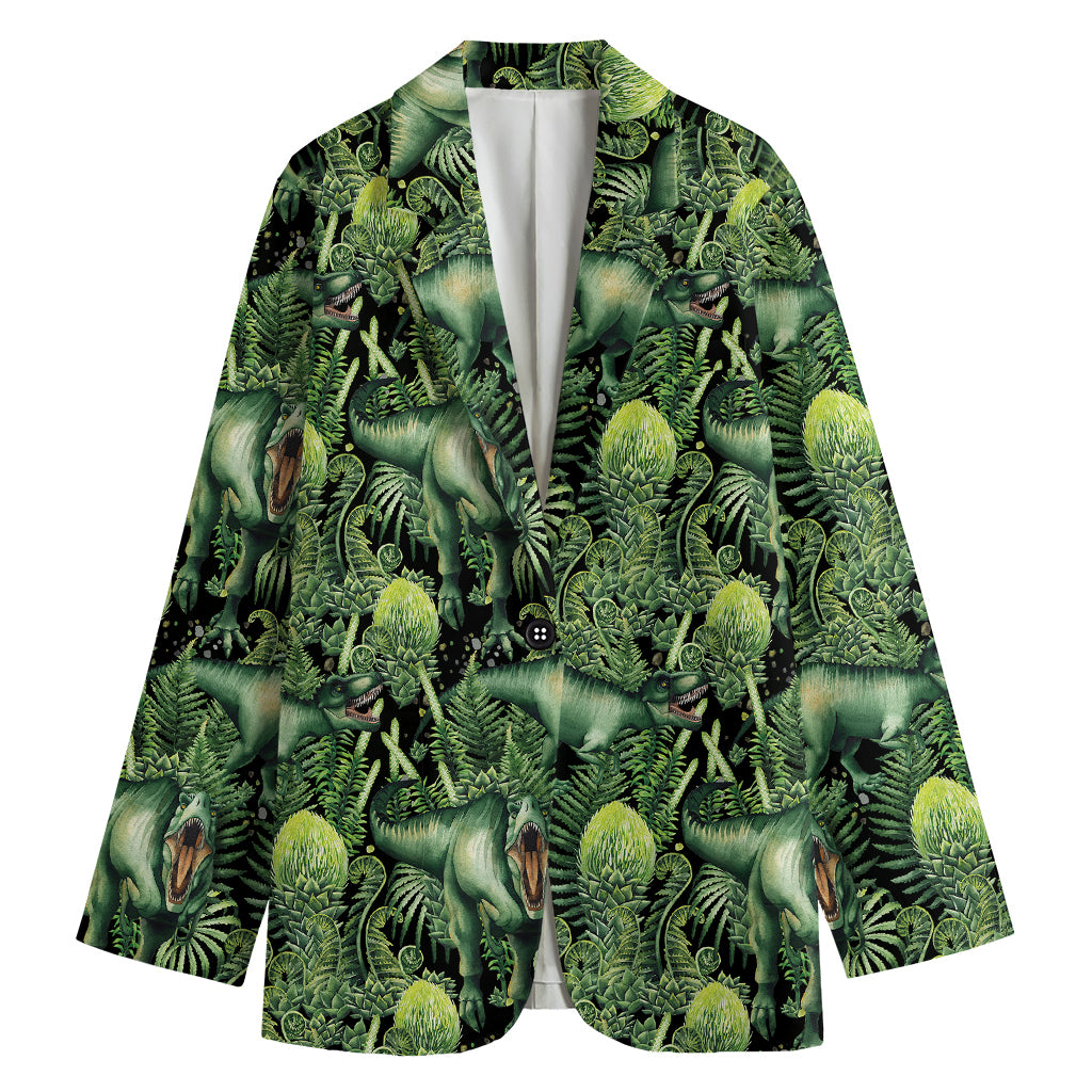 T-Rex Dinosaur And Jurassic Plants Print Women's Blazer