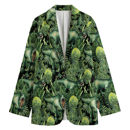 T-Rex Dinosaur And Jurassic Plants Print Women's Blazer