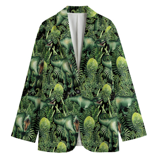 T-Rex Dinosaur And Jurassic Plants Print Women's Blazer