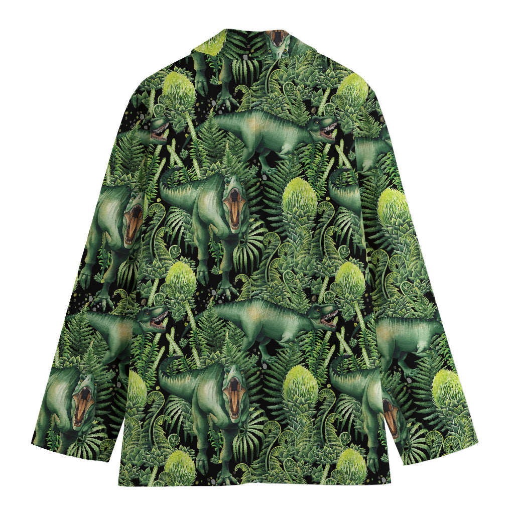 T-Rex Dinosaur And Jurassic Plants Print Women's Blazer