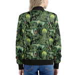 T-Rex Dinosaur And Jurassic Plants Print Women's Bomber Jacket