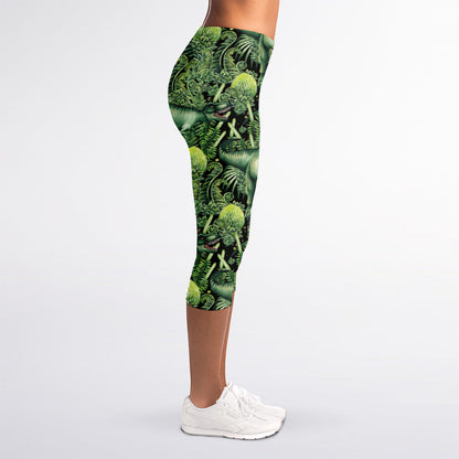 T-Rex Dinosaur And Jurassic Plants Print Women's Capri Leggings