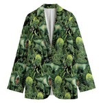 T-Rex Dinosaur And Jurassic Plants Print Women's Cotton Blazer